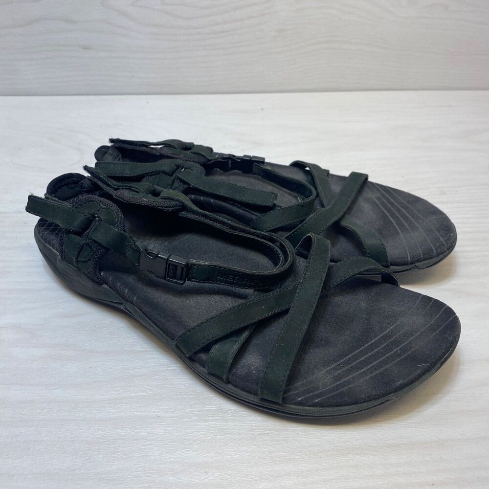 Womens Merrell Aster Black‎ Leather Strap Sandals Size 10